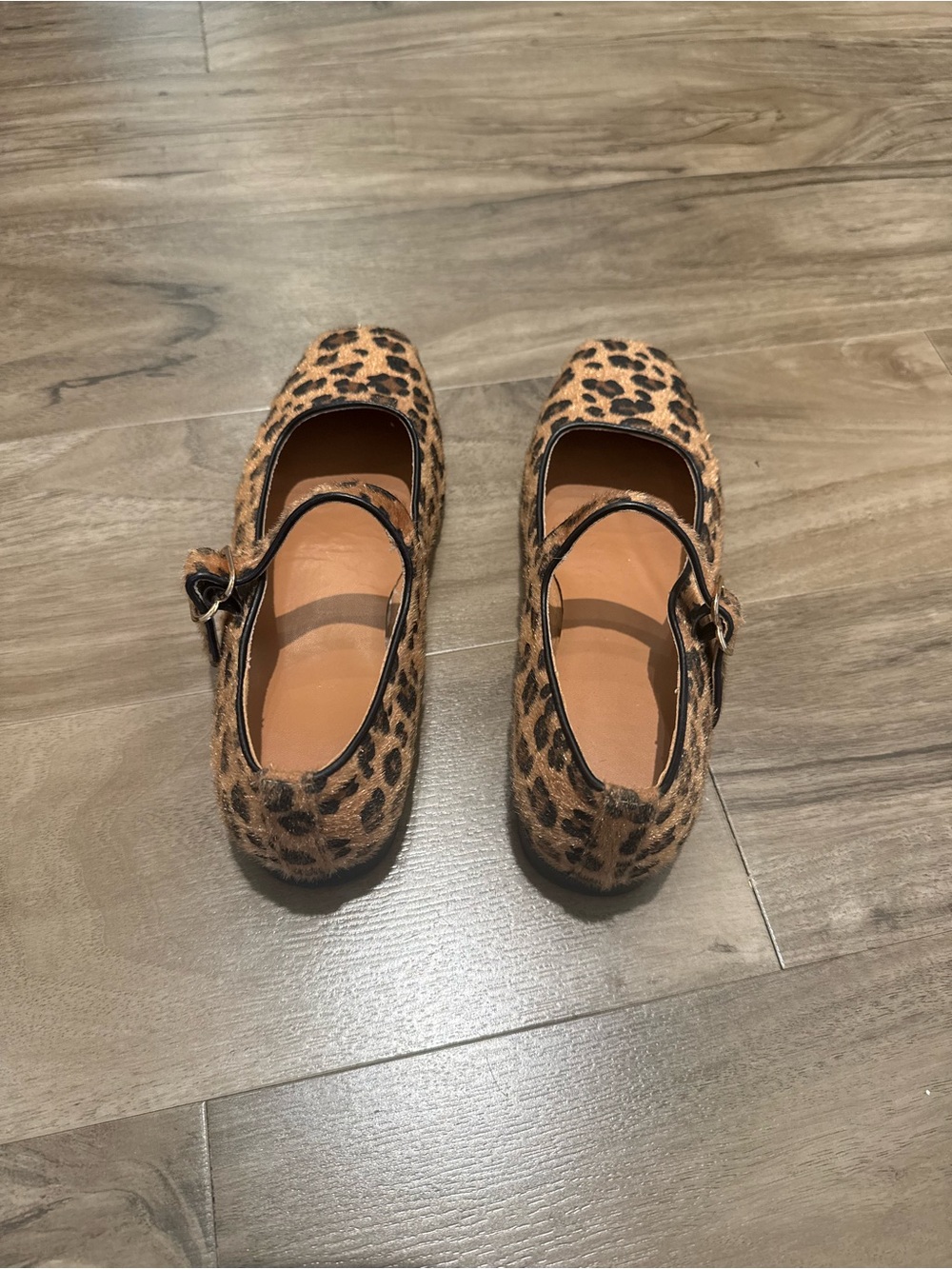 Leopard Calf Hair Mary Jane Flats Size 8.5 Ballet Shoes Quiet Luxury Coquette - Picture 5 of 8
